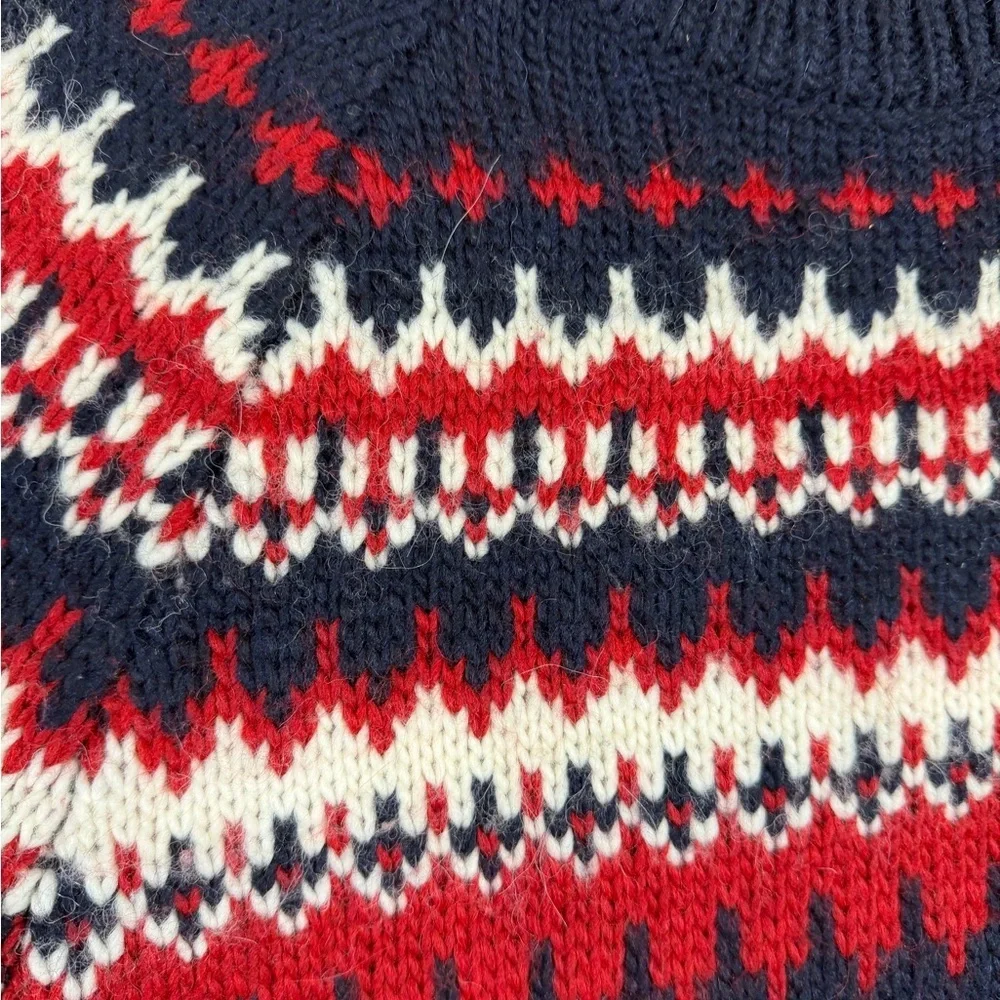 J. Crew Size Small Navy and Red Crewneck Wool Blend Fair Isle Sweater